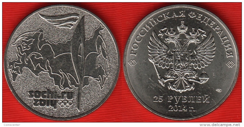 Russia 25 Roubles 2014 "Winter Olympics, Sochi - Olympic Torch" UNC - Rusia