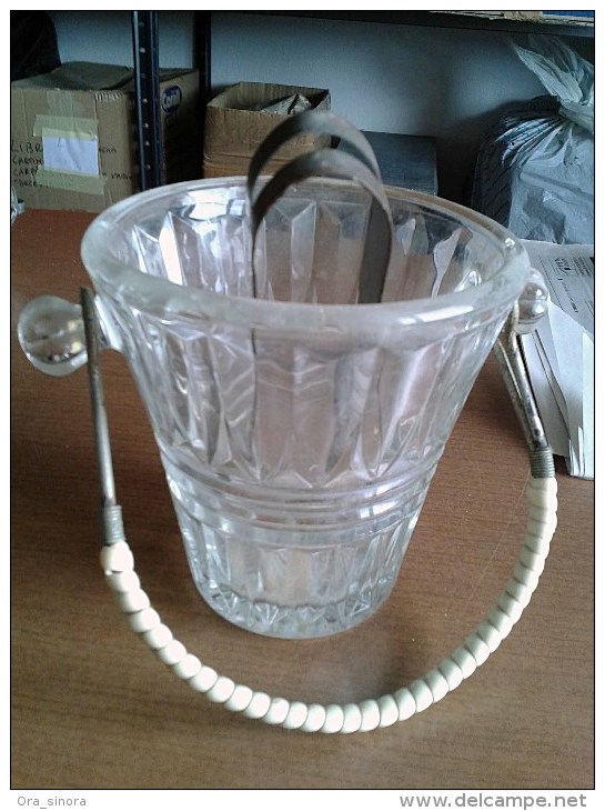 Secchiello Portaghiaccio Vetro Molato Con Pinze Anni 1940 Vintage-Ice Bucket-Seau à Glace - Carafes