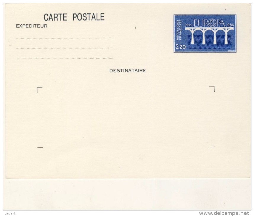 ENTIER POSTAL  # CARTE POSTALE  # EUROPA 1984  # 2,20 F # BLEU # 1984 #  REF STORCH -FRANCON # AB 1 # - Overprinter Postcards (before 1995)