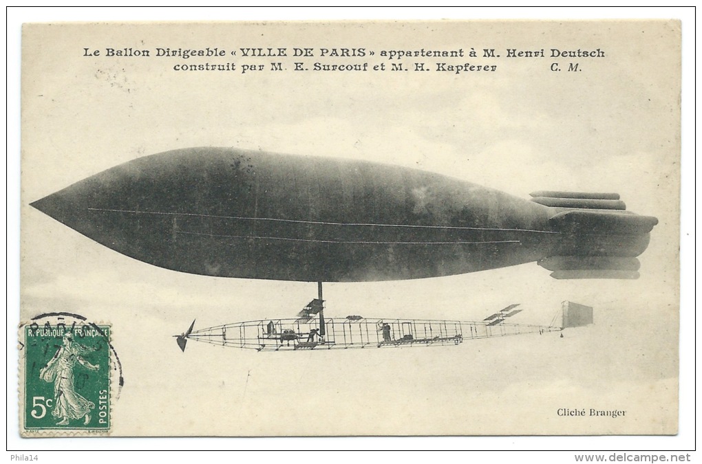 CPA BALLON DIRIGEABLE / ZEPPELIN / LE VILLE DE PARIS  DEUTSCH SURCOUF KAPFERER 1907 - Zeppeline