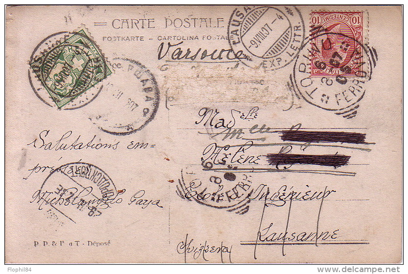 ITALIE - TORINO - POUR LA SUISSE - EN MIXTE POUR REEXPEDITION POUR VARSOVIE - EN 1907. - Poststempel