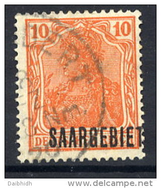 SAAR 1920 (April) Overprint  On 10 Pfg. With Offset On Back, Used  Michel 45 - Oblitérés