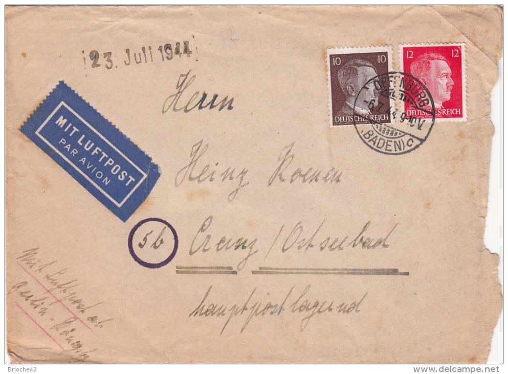 1944 LETTRE  ALLEMAGNE LUFTPOST OFFENBURG BADEN/ 6150 - Cartas & Documentos