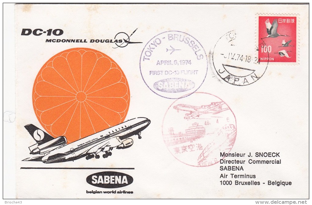 1974 JAPON SABENA DC10 TOKYO-BRUSSELS / 6153 - Posta Aerea