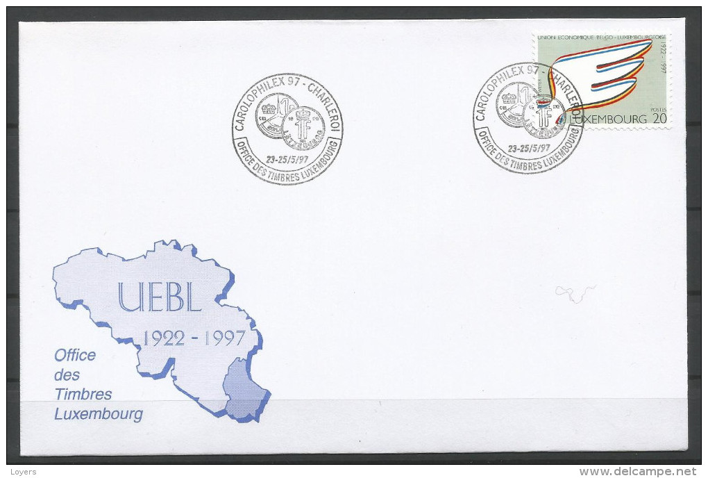 ENVELOPPE COMMEMORATIVE OFFICE DES TIMBRES LUXEMBOURG CAROPHILEX 97 CHARLEROI  TP N° 1417  (SCAN VERSO) - In Gedenken An