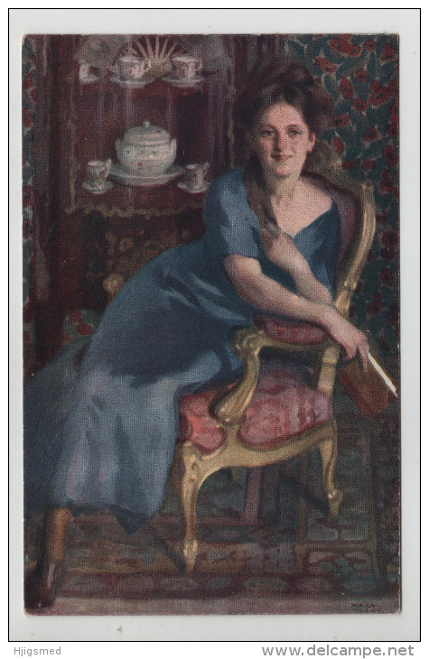 Art Painting Lady Girl Nagy V Elmerengve Träumerei Book Tea Pot Post Card Postkarte Karte Carte Postale POSTCARD - Peintures & Tableaux