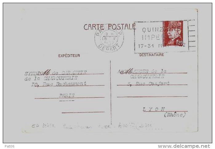 PARIS  -  Bureau CentralCorrespondance Inter-zonesCPI Ordinaire &ndash; Tarif à 1F20 - Overprinter Postcards (before 1995)