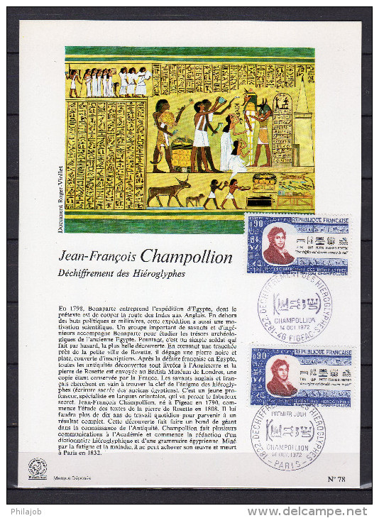 FRANCE 1972 : Encart Philatélique 1er Jour " CHAMPOLLION ". 2 X N° YT 1734.  Parfait état. FDC - Aegyptologie