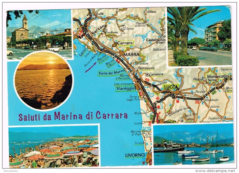 G3325 Saluti Da Marina Di Carrara - Carta Geografica Map Carte Geographique / Viaggiata 1975 - Carrara