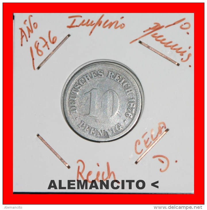 ALEMANIA -  IMPERIO  DEUTSCHES REICH  AÑO  1876-D - 10 Pfennig