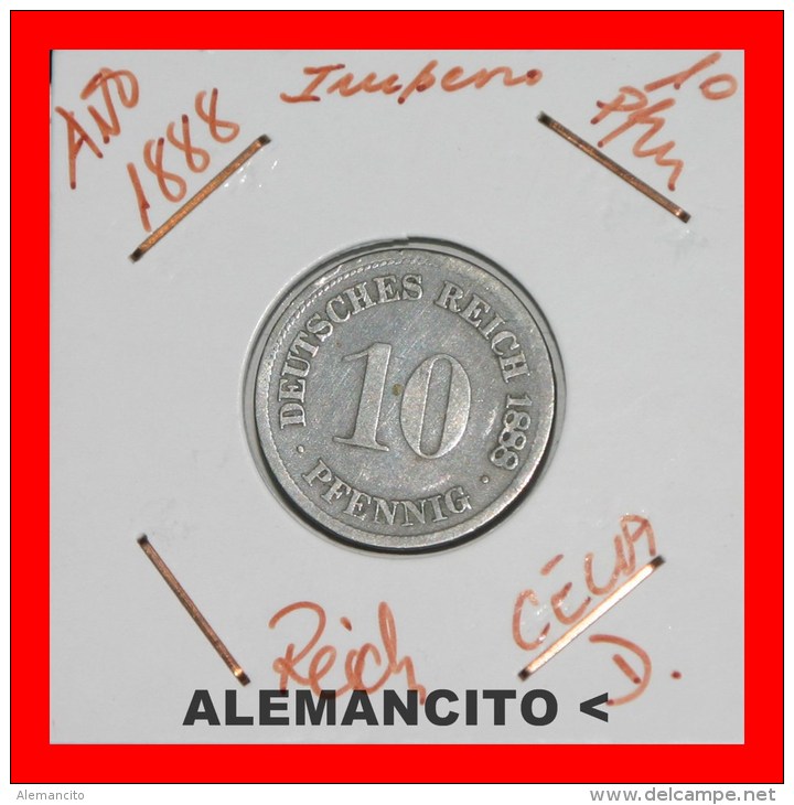 ALEMANIA -  IMPERIO  DEUTSCHES REICH  AÑO  1888-D - 10 Pfennig