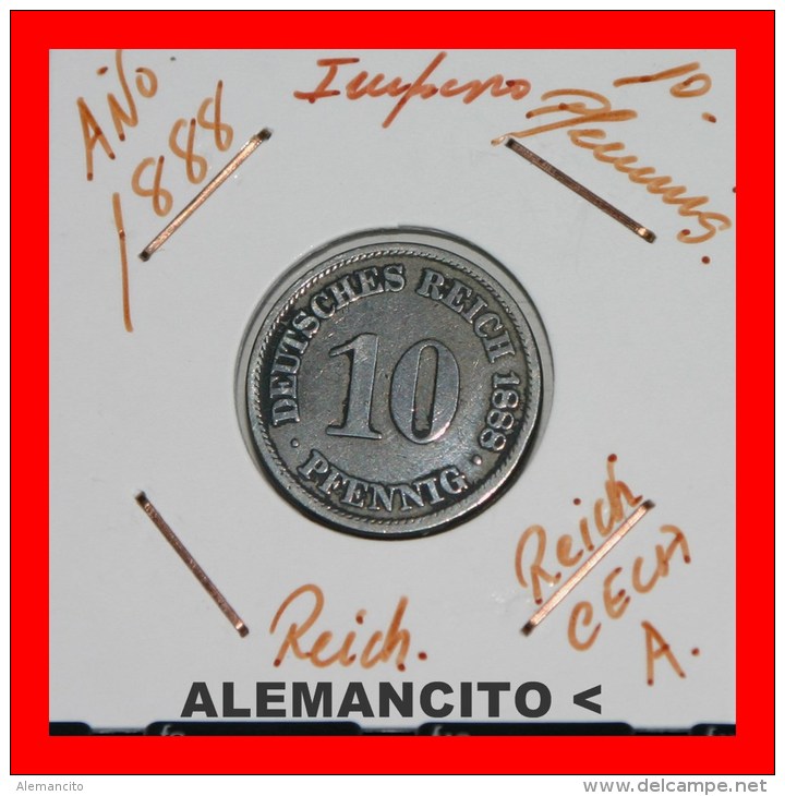 ALEMANIA -  IMPERIO  DEUTSCHES REICH  AÑO  1888-A - 10 Pfennig