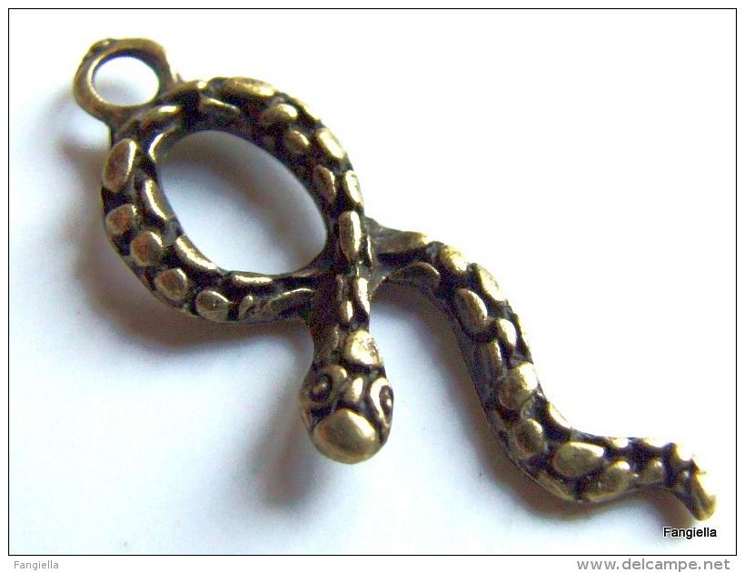 5 Breloque Serpent Bronze Très Réaliste Double Face Sans Nickel Ni Plomb Environ 33x11mm   Breloque Serpent Impression R - Perles