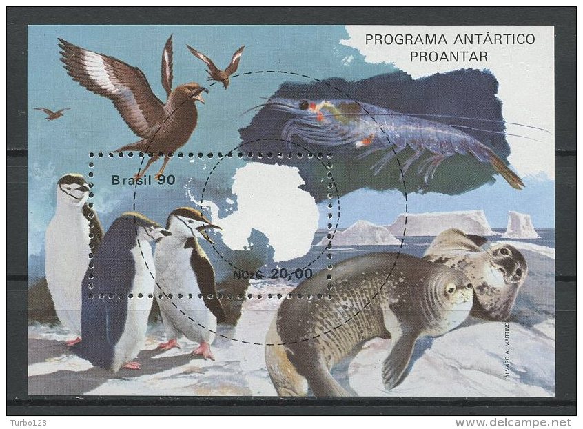 BRESIL 1990 Bloc N° 81 ** Neuf = MNH  Superbe Cote 4 &euro; Programme Antarctique Proantar Faune Oiseaux Manchots Birds - Blocks & Sheetlets