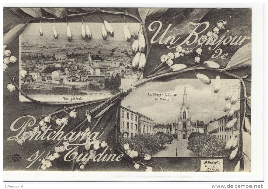 Carte Postale Ancienne Fantaisie Pontcharra Sur Turdine - Un Bonjour - Multivues, Fleurs, Muguet - Pontcharra-sur-Turdine