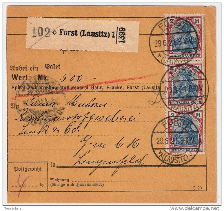 DR, 1921, Nr. 152, MeF, Paketkarte  , #4015 - Briefe U. Dokumente