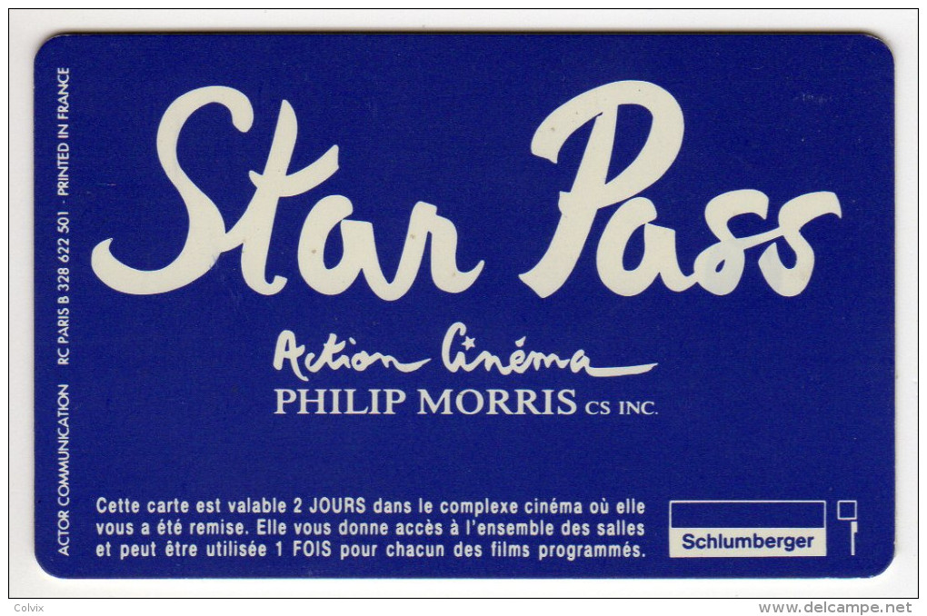 FRANCE CINECARTE à PUCE SCHLUMBERGER ETOILES STAR PASS PHILIP MORRIS - Kinokarten