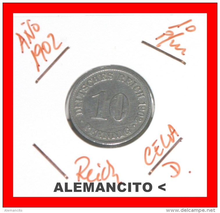 ALEMANIA - IMPERIO  DEUTSCHES REICH  AÑO 1902-D - 10 Pfennig