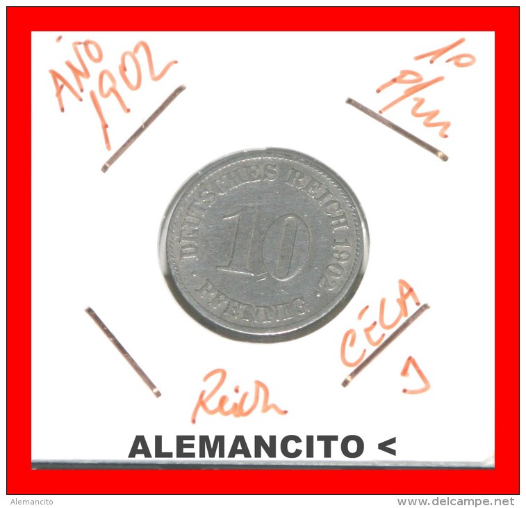 ALEMANIA - IMPERIO  DEUTSCHES REICH  AÑO 1902-J - 10 Pfennig