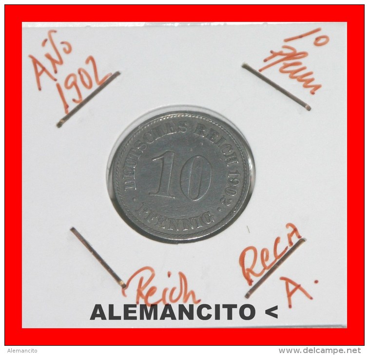 ALEMANIA - IMPERIO  DEUTSCHES REICH  AÑO 1902-A - 10 Pfennig