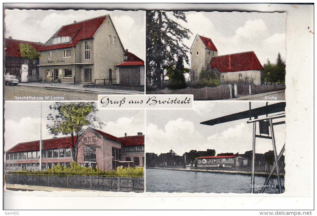 3325 LENGEDE - BROISTEDT, Geschäftshaus W.Lochte, Kirche, Schule, Schwimmbad, Rücks. Klebereste - Peine