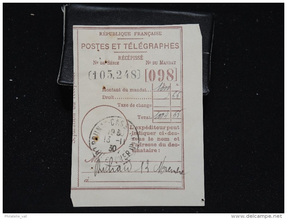 FRANCE - 8 cachets manuels sur récipissé de Mandats et lettres chargées - Période 1923/1950 - Lot P12009