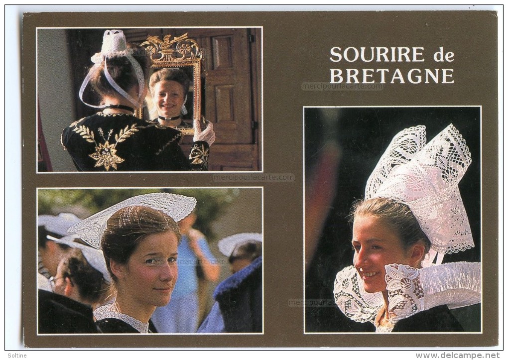 Sourire De Bretagne - Jeunes Filles En Costumes De Quimper, Vannes, Fouesnant - écrite Timbrée Pour Jeux - 2 Scans - Autres & Non Classés