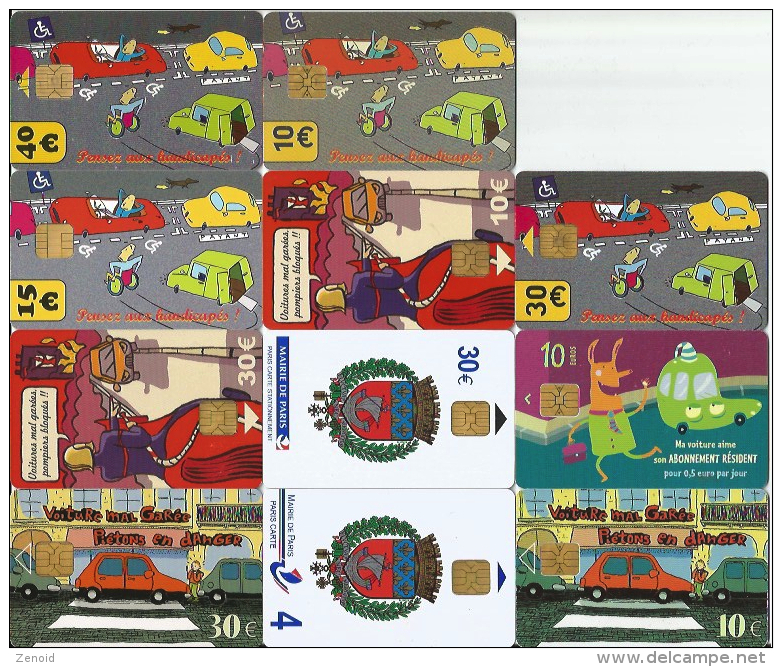 Lot De 11 Cartes Parking Paris - Telefonmünzen