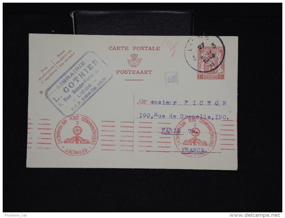 BELGIQUE - Entier Postal De Liège Pour Paris En 1943 Avec Controle Allemand - Lot P12061 - Postkarten 1934-1951