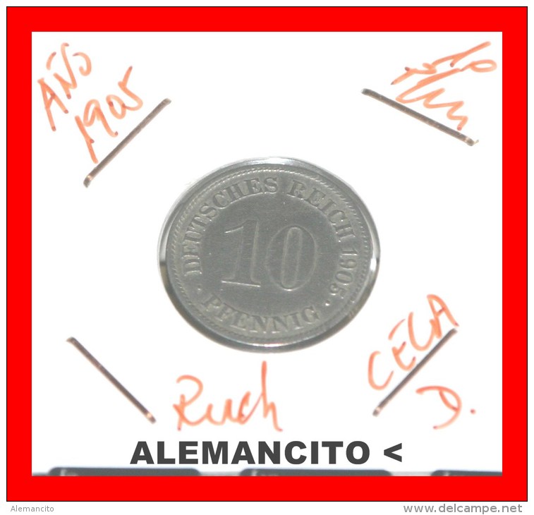 ALEMANIA  - IMPERIO - DEUTSCHES REICH - AÑO 1905-D - 10 Pfennig