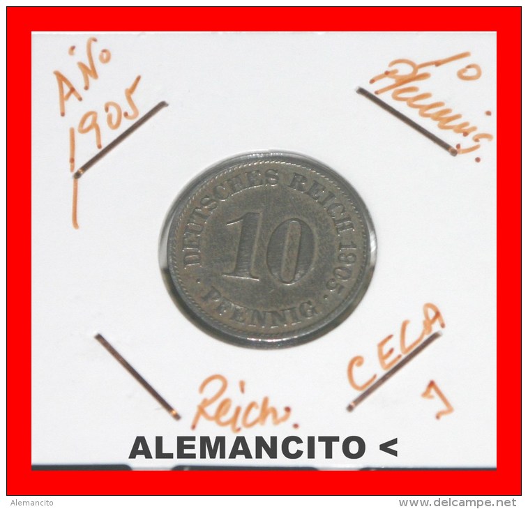 ALEMANIA  - IMPERIO - DEUTSCHES REICH - AÑO 1905-J - 10 Pfennig