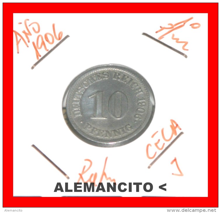 ALEMANIA  - IMPERIO - DEUTSCHES REICH - AÑO 1906-J - 10 Pfennig