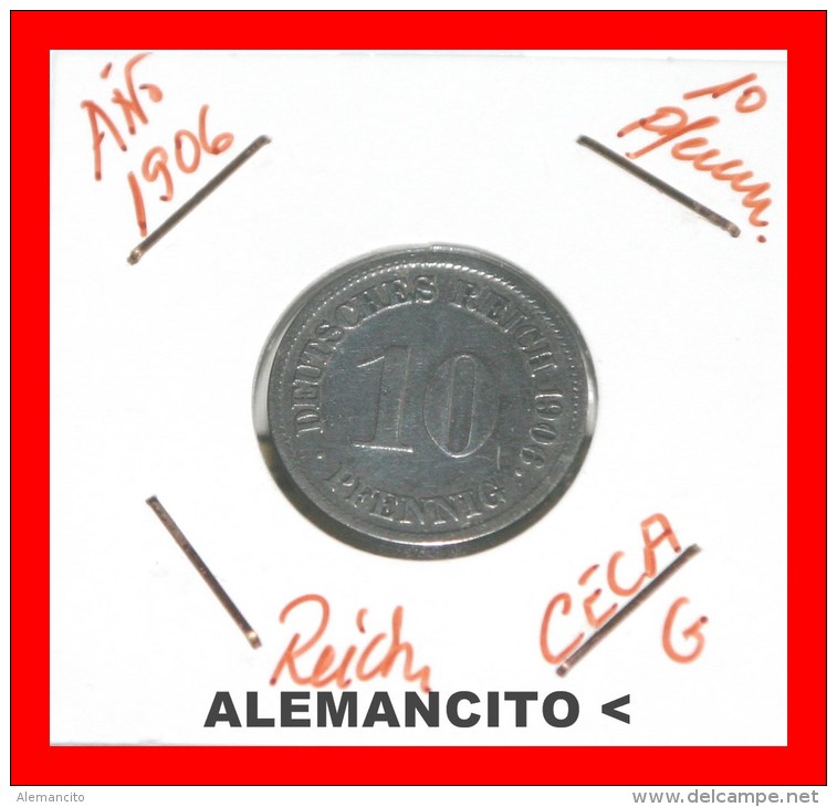 ALEMANIA  - IMPERIO - DEUTSCHES REICH - AÑO 1906-G - 10 Pfennig