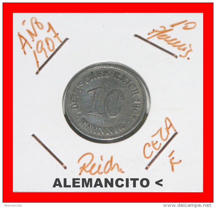 ALEMANIA  - IMPERIO - DEUTSCHES REICH - AÑO 1907-E - 10 Pfennig