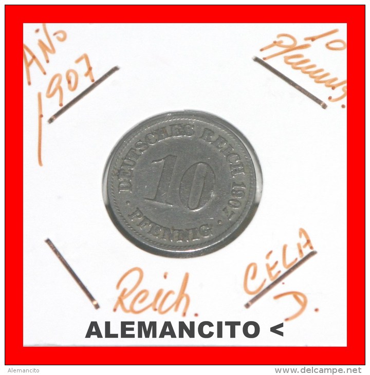 ALEMANIA  - IMPERIO - DEUTSCHES REICH - AÑO 1907-D - 10 Pfennig