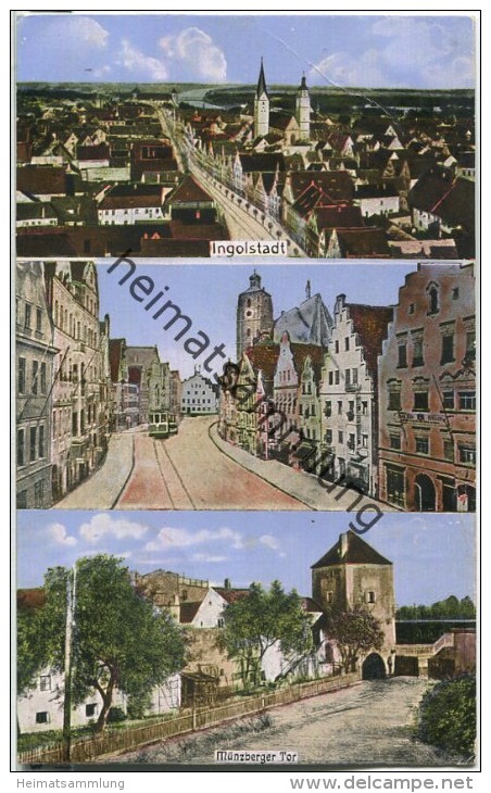 Ingolstadt - Teilansicht - Münzberger Tor - Blauer Feldpostaufkleber - Ingolstadt