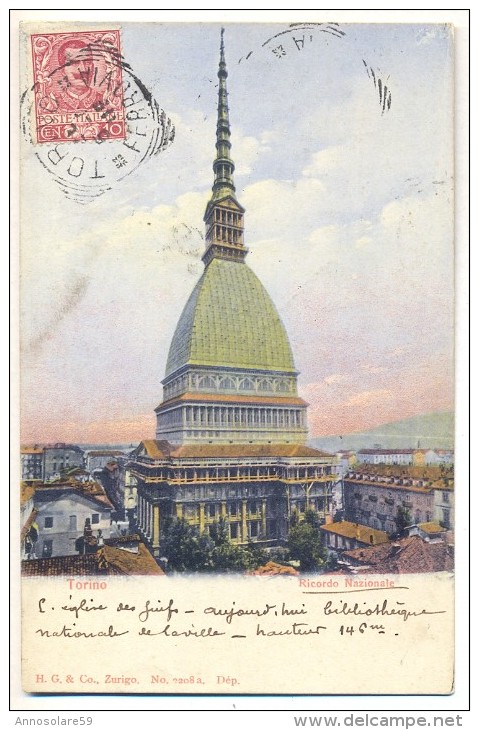 CARTOLINA: TORINO - RICORDO NAZIONALE - VIAGGIATA - F/P - COLORI - LEGGI - Mole Antonelliana