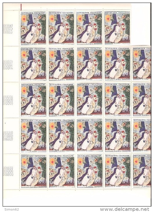 FEUILLE  DE 24 TIMBRES N° 1398  NEUF  MNH **  DE 1963 MANQUE 1 TIMBRE - Ganze Bögen