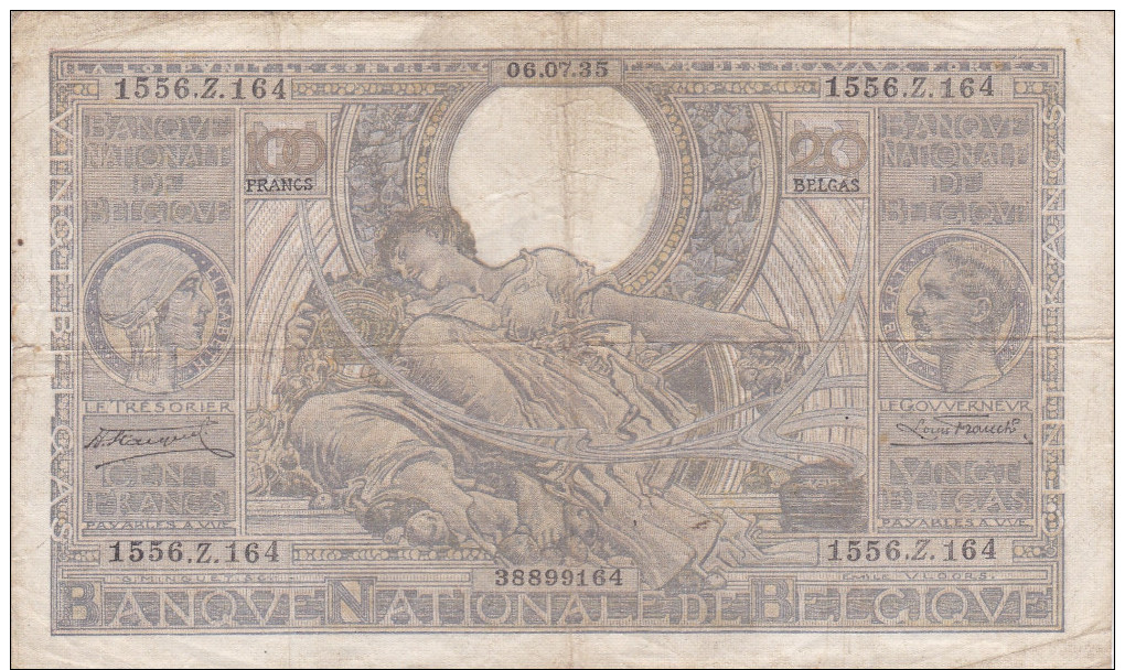 N 2BILLET BELGIQUE DE 100 FRANCS DU 6.07.1935  REF N21115 - 100 Francs & 100 Francs-20 Belgas