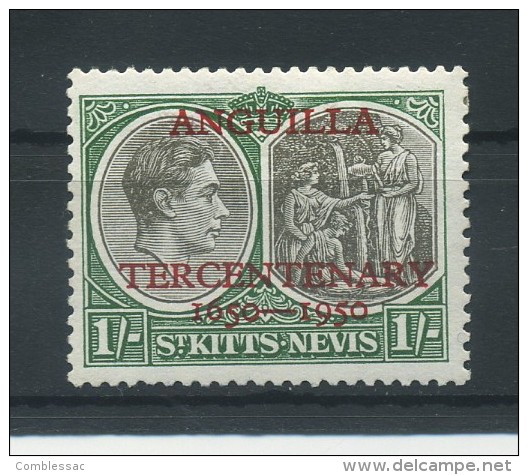 SAINT  KITTS NEVIS   1950   Tercentensry  Of  British  Settlement  In  Anguilla   1/-  Slate  And  Green  MH    MH - St.Kitts Y Nevis ( 1983-...)