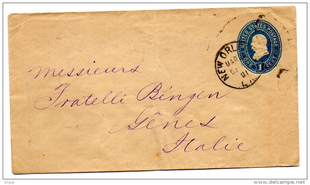 ** USA POSTAL HISTORY, STATIONERY 1c, 1891, From NEW ORLEANS To GENOVA. - ...-1900