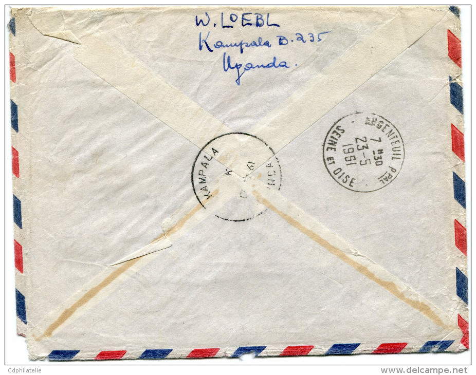 OUGANDA LETTRE RECOMMANDEE PAR AVION DEPART KAMPALA 17 MY 61 OUGANDA POUR LA FRANCE - Kenya, Uganda & Tanganyika