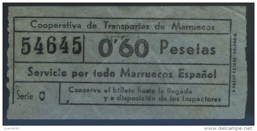 BILLETE  DE COOPERATIVA DE TRANSPORTES DE MARRUECOS - World