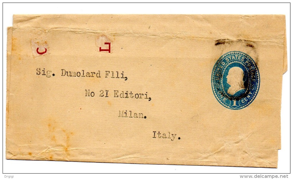 ** USA POSTAL HISTORY, WRAPPER 1c, From "UNKNOWN" To MILAN - ...-1900