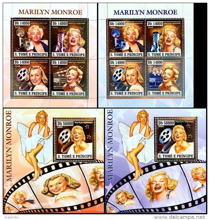 S. Tomè 2006, Cinema M. Monroe, 4val In BF +BF GOLD + 4val In BF +BF SILVER - Cinema