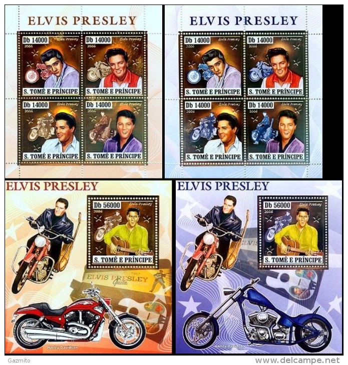 S. Tomè 2006, Elvis, Motorbyke, 4val In BF +BF GOLD + 4val In BF +BF SILVER - Elvis Presley
