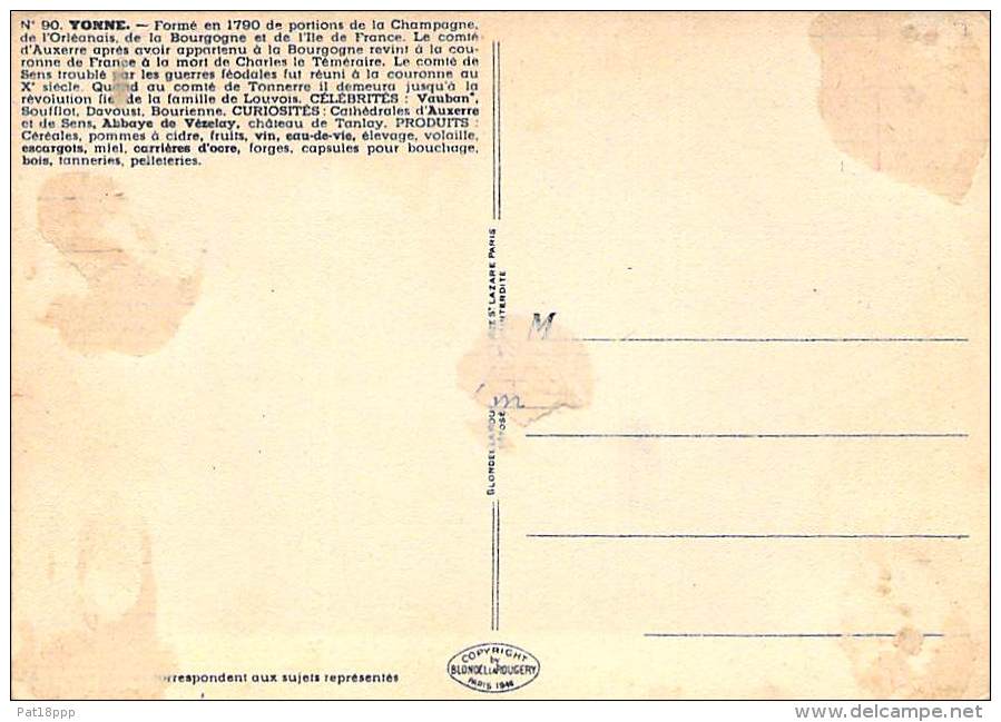 DEPARTEMENT DE L´YONNE (89) : CARTE GEOGRAPHIQUE CPSM Années 50 Colorisée Grand Format - - Autres & Non Classés