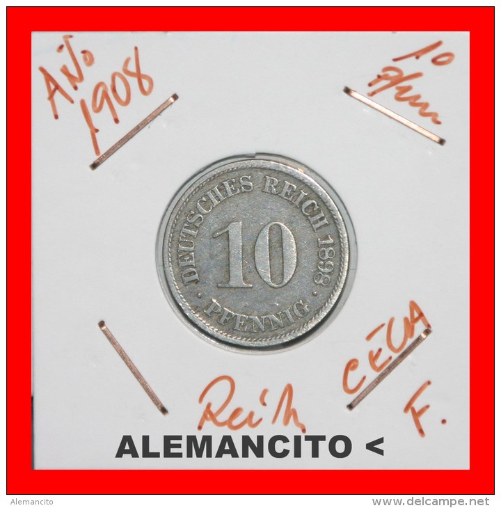 ALEMANIA  -  IMPERIO  -  DEUTSCHES REICH - AÑO 1908-F - 10 Pfennig