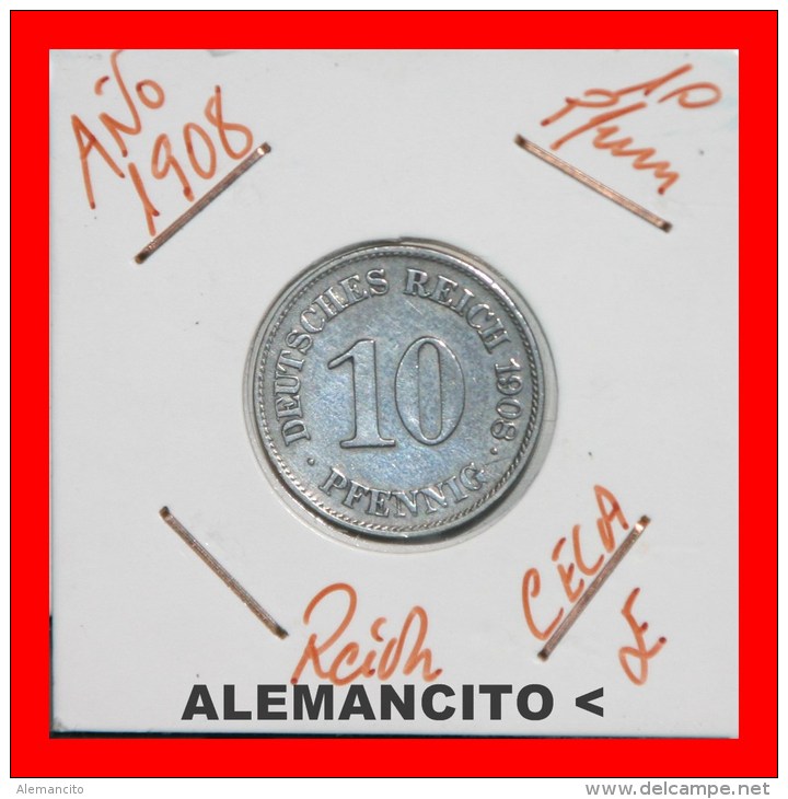 ALEMANIA  -  IMPERIO  -  DEUTSCHES REICH - AÑO 1908-E - 10 Pfennig
