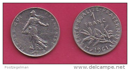 FRANCE, 1961, 1 Circulated Coin Of 1 Franc, Nickel  , KM925.1, C3001 - Andere & Zonder Classificatie